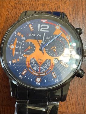 Geneva Black and Orange Analog Chronograph Watch